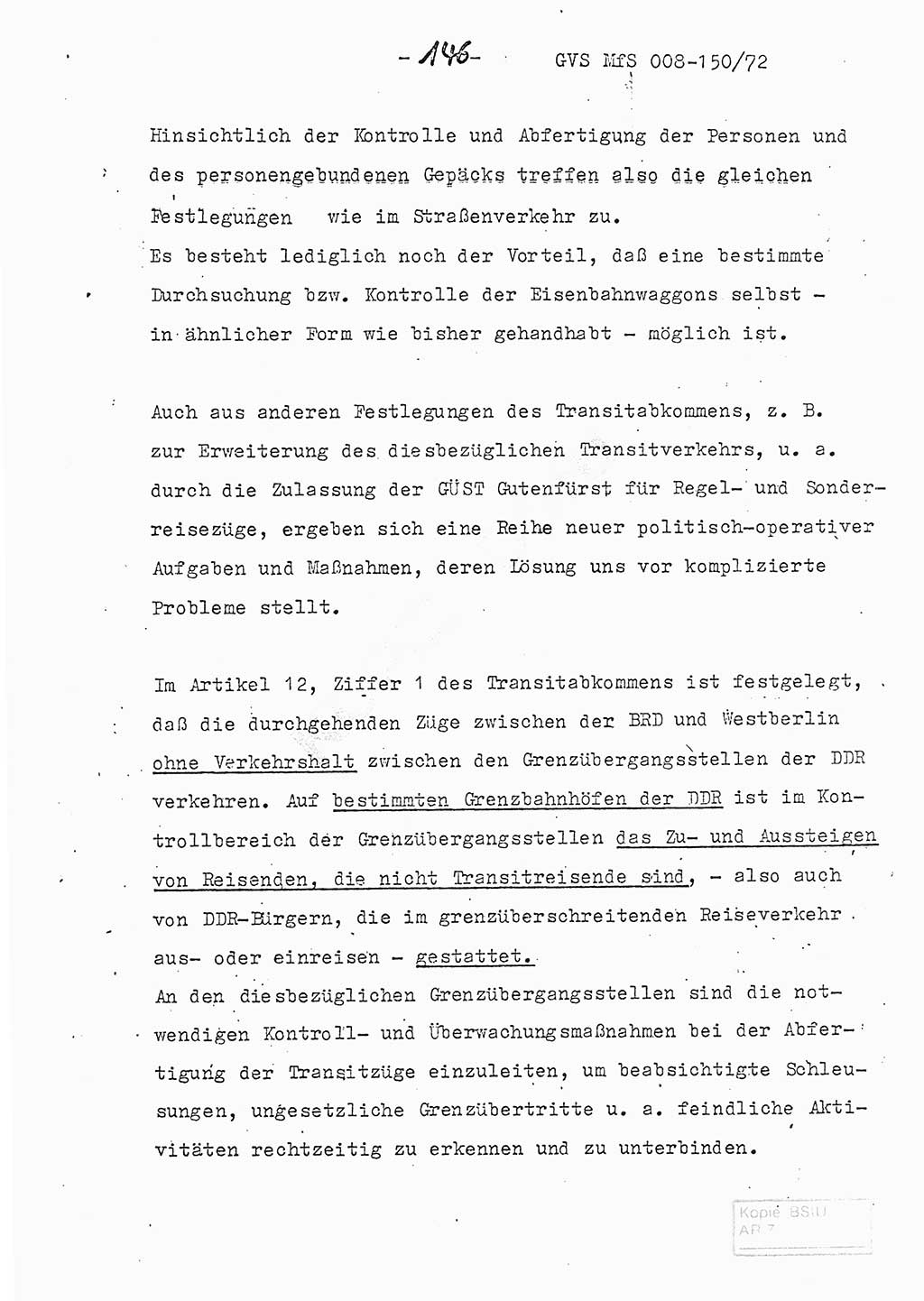 Referat (Entwurf) des Genossen Minister (Generaloberst Erich Mielke) auf der Dienstkonferenz 1972, Ministerium für Staatssicherheit (MfS) [Deutsche Demokratische Republik (DDR)], Der Minister, Geheime Verschlußsache (GVS) 008-150/72, Berlin 25.2.1972, Seite 146 (Ref. Entw. DK MfS DDR Min. GVS 008-150/72 1972, S. 146)