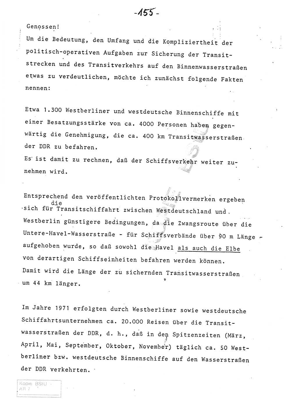 Referat (Entwurf) des Genossen Minister (Generaloberst Erich Mielke) auf der Dienstkonferenz 1972, Ministerium für Staatssicherheit (MfS) [Deutsche Demokratische Republik (DDR)], Der Minister, Geheime Verschlußsache (GVS) 008-150/72, Berlin 25.2.1972, Seite 155 (Ref. Entw. DK MfS DDR Min. GVS 008-150/72 1972, S. 155)
