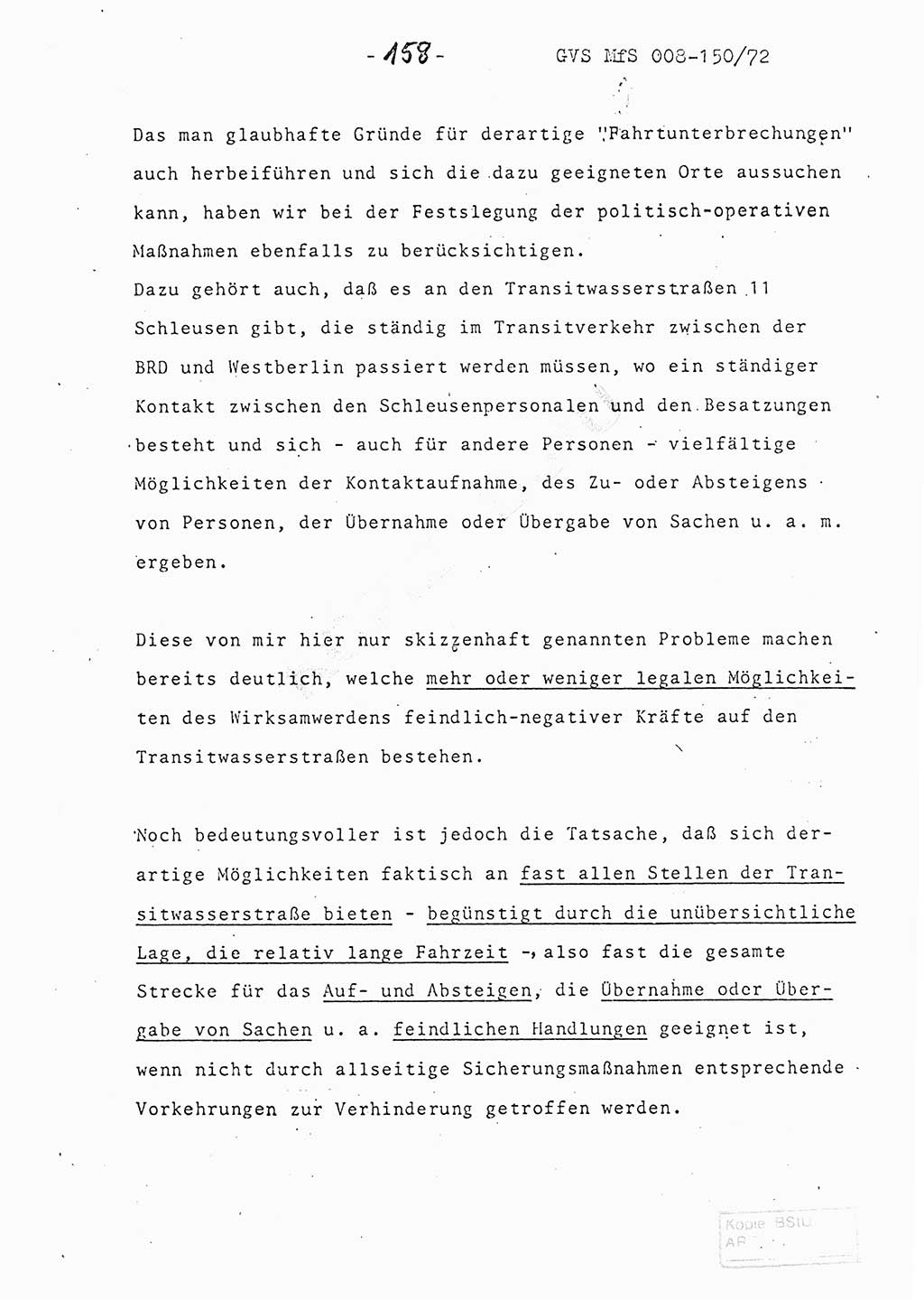 Referat (Entwurf) des Genossen Minister (Generaloberst Erich Mielke) auf der Dienstkonferenz 1972, Ministerium für Staatssicherheit (MfS) [Deutsche Demokratische Republik (DDR)], Der Minister, Geheime Verschlußsache (GVS) 008-150/72, Berlin 25.2.1972, Seite 158 (Ref. Entw. DK MfS DDR Min. GVS 008-150/72 1972, S. 158)