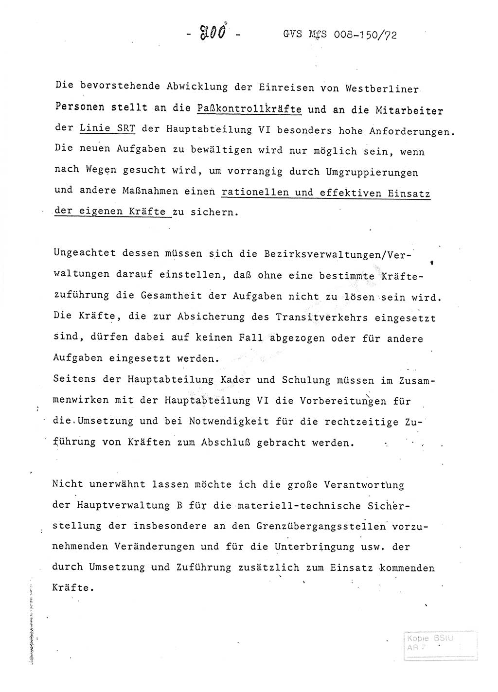 Referat (Entwurf) des Genossen Minister (Generaloberst Erich Mielke) auf der Dienstkonferenz 1972, Ministerium für Staatssicherheit (MfS) [Deutsche Demokratische Republik (DDR)], Der Minister, Geheime Verschlußsache (GVS) 008-150/72, Berlin 25.2.1972, Seite 200 (Ref. Entw. DK MfS DDR Min. GVS 008-150/72 1972, S. 200)