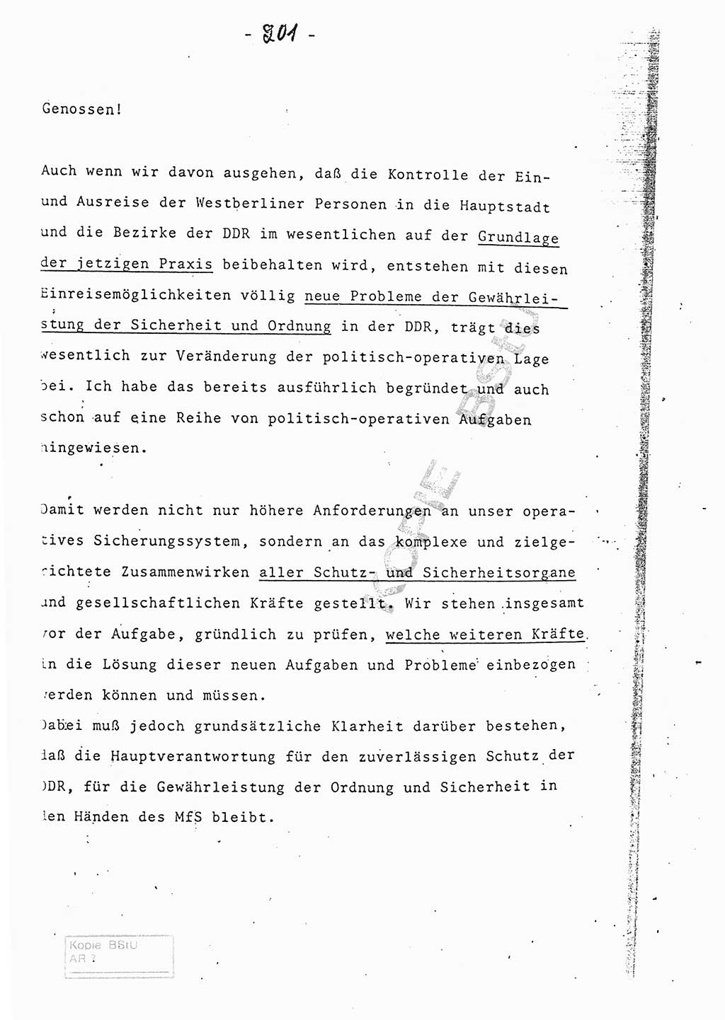 Referat (Entwurf) des Genossen Minister (Generaloberst Erich Mielke) auf der Dienstkonferenz 1972, Ministerium für Staatssicherheit (MfS) [Deutsche Demokratische Republik (DDR)], Der Minister, Geheime Verschlußsache (GVS) 008-150/72, Berlin 25.2.1972, Seite 201 (Ref. Entw. DK MfS DDR Min. GVS 008-150/72 1972, S. 201)