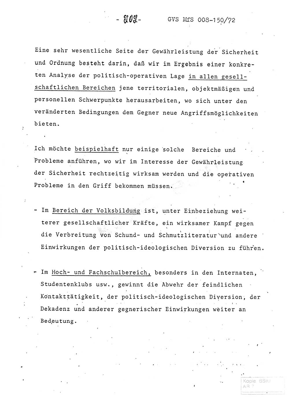 Referat (Entwurf) des Genossen Minister (Generaloberst Erich Mielke) auf der Dienstkonferenz 1972, Ministerium für Staatssicherheit (MfS) [Deutsche Demokratische Republik (DDR)], Der Minister, Geheime Verschlußsache (GVS) 008-150/72, Berlin 25.2.1972, Seite 202 (Ref. Entw. DK MfS DDR Min. GVS 008-150/72 1972, S. 202)