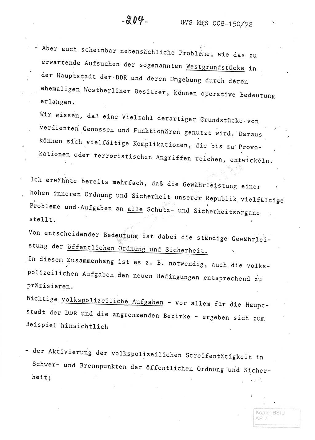 Referat (Entwurf) des Genossen Minister (Generaloberst Erich Mielke) auf der Dienstkonferenz 1972, Ministerium für Staatssicherheit (MfS) [Deutsche Demokratische Republik (DDR)], Der Minister, Geheime Verschlußsache (GVS) 008-150/72, Berlin 25.2.1972, Seite 204 (Ref. Entw. DK MfS DDR Min. GVS 008-150/72 1972, S. 204)