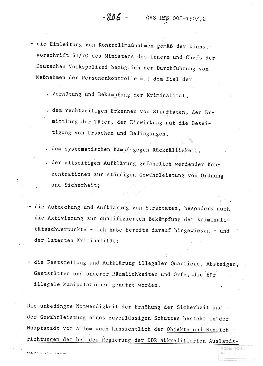 Referat (Entwurf) des Genossen Minister (Generaloberst Erich Mielke) auf der Dienstkonferenz 1972, Ministerium für Staatssicherheit (MfS) [Deutsche Demokratische Republik (DDR)], Der Minister, Geheime Verschlußsache (GVS) 008-150/72, Berlin 25.2.1972, Seite 206 (Ref. Entw. DK MfS DDR Min. GVS 008-150/72 1972, S. 206)