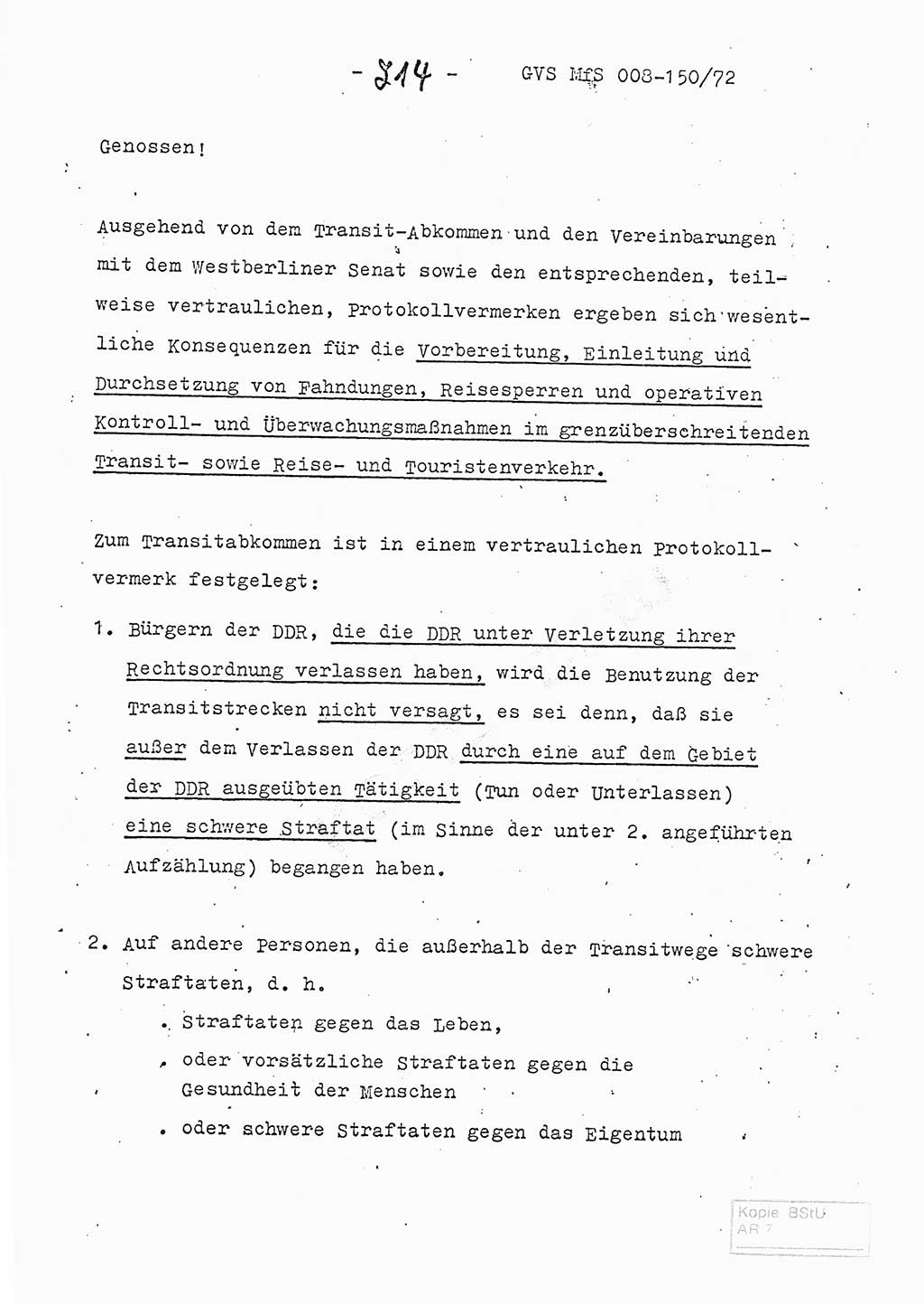 Referat (Entwurf) des Genossen Minister (Generaloberst Erich Mielke) auf der Dienstkonferenz 1972, Ministerium für Staatssicherheit (MfS) [Deutsche Demokratische Republik (DDR)], Der Minister, Geheime Verschlußsache (GVS) 008-150/72, Berlin 25.2.1972, Seite 214 (Ref. Entw. DK MfS DDR Min. GVS 008-150/72 1972, S. 214)