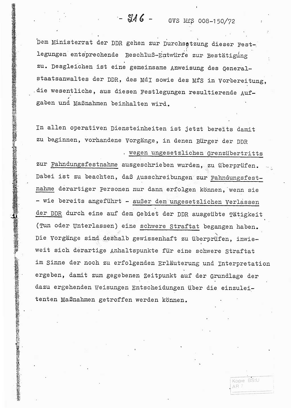 Referat (Entwurf) des Genossen Minister (Generaloberst Erich Mielke) auf der Dienstkonferenz 1972, Ministerium für Staatssicherheit (MfS) [Deutsche Demokratische Republik (DDR)], Der Minister, Geheime Verschlußsache (GVS) 008-150/72, Berlin 25.2.1972, Seite 216 (Ref. Entw. DK MfS DDR Min. GVS 008-150/72 1972, S. 216)