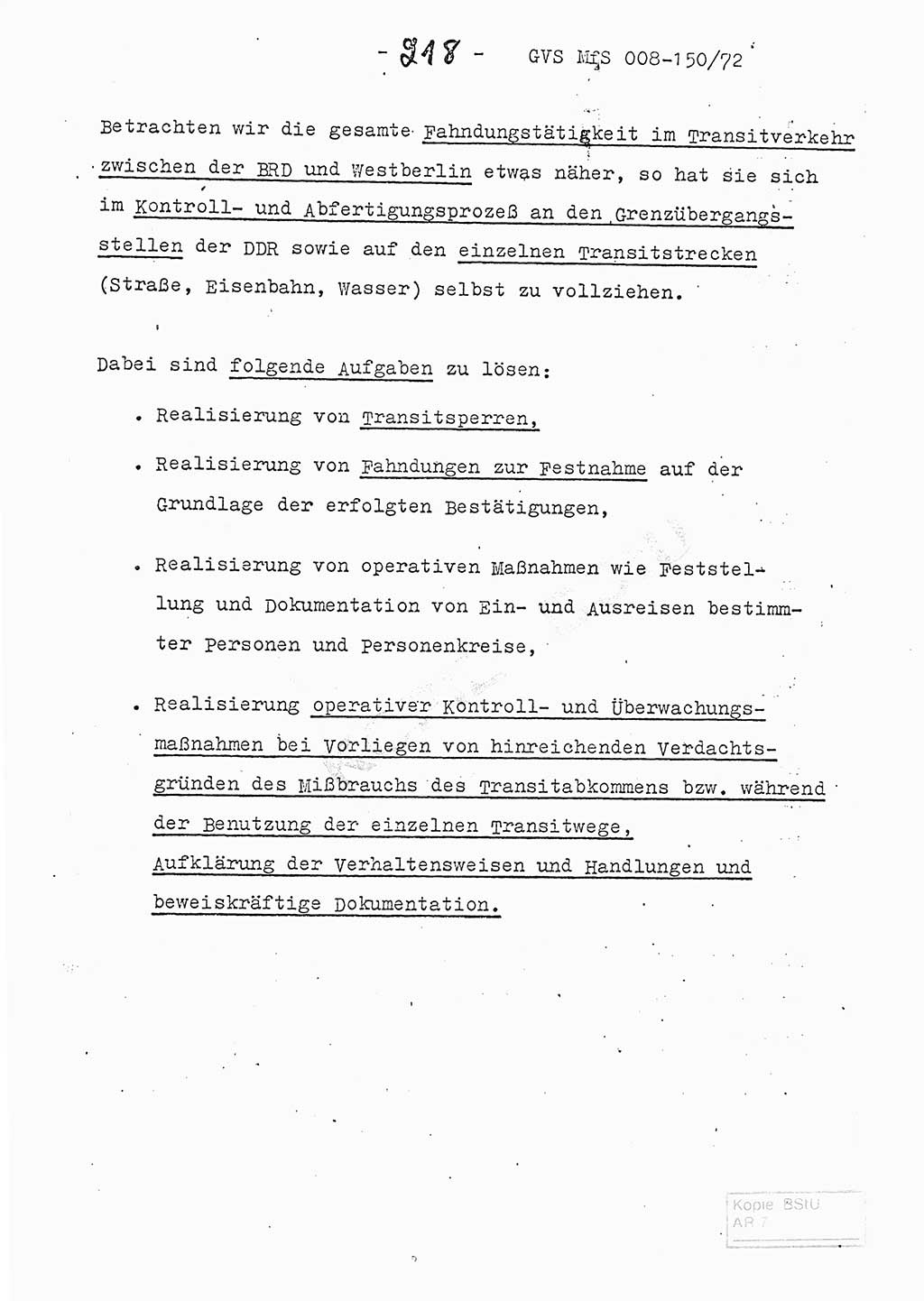 Referat (Entwurf) des Genossen Minister (Generaloberst Erich Mielke) auf der Dienstkonferenz 1972, Ministerium für Staatssicherheit (MfS) [Deutsche Demokratische Republik (DDR)], Der Minister, Geheime Verschlußsache (GVS) 008-150/72, Berlin 25.2.1972, Seite 218 (Ref. Entw. DK MfS DDR Min. GVS 008-150/72 1972, S. 218)