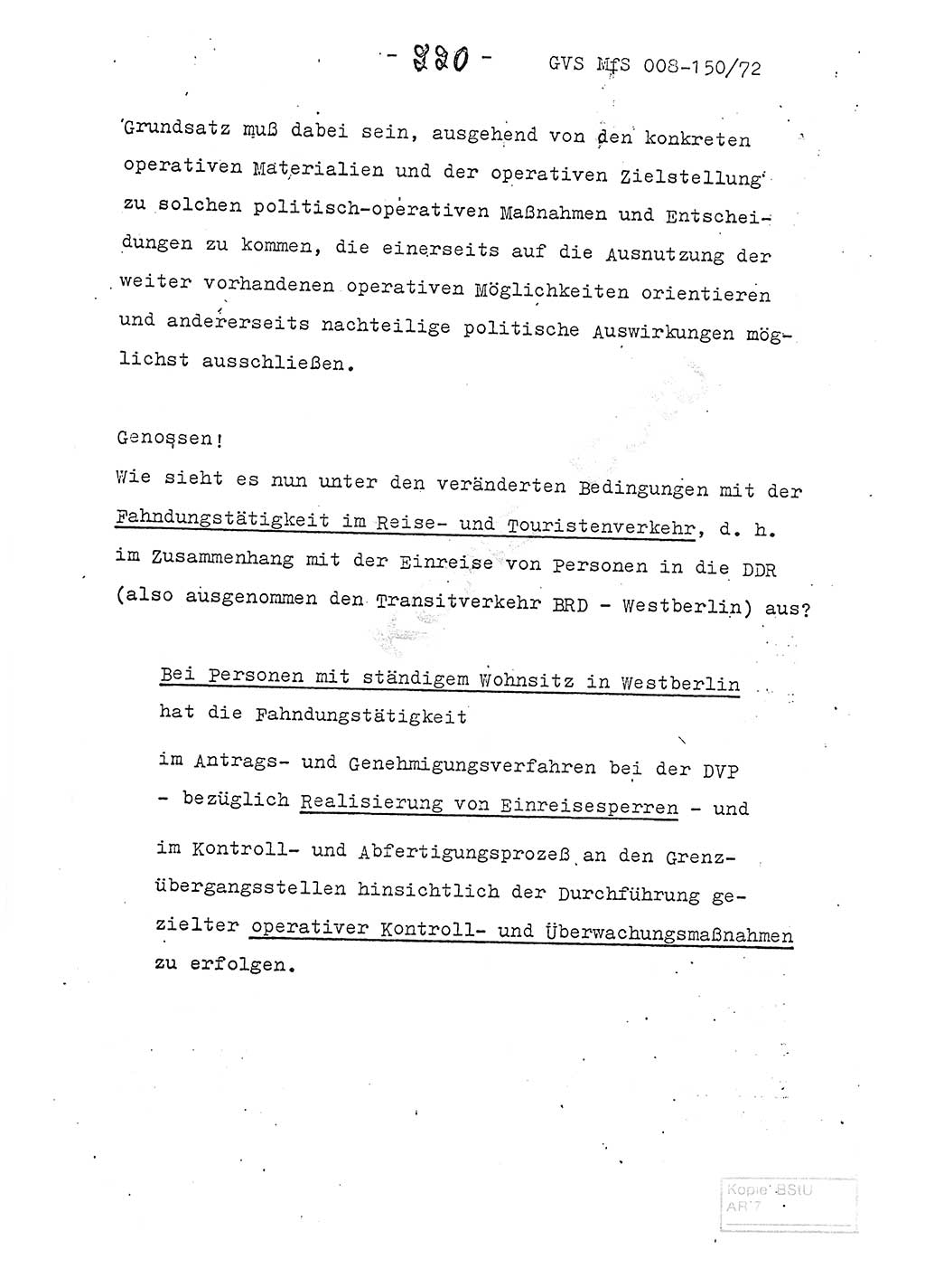 Referat (Entwurf) des Genossen Minister (Generaloberst Erich Mielke) auf der Dienstkonferenz 1972, Ministerium für Staatssicherheit (MfS) [Deutsche Demokratische Republik (DDR)], Der Minister, Geheime Verschlußsache (GVS) 008-150/72, Berlin 25.2.1972, Seite 220 (Ref. Entw. DK MfS DDR Min. GVS 008-150/72 1972, S. 220)