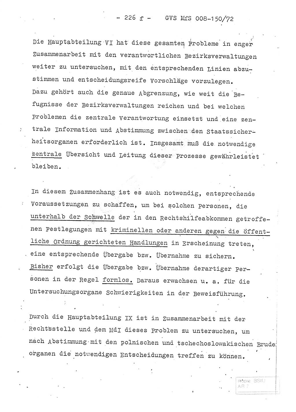 Referat (Entwurf) des Genossen Minister (Generaloberst Erich Mielke) auf der Dienstkonferenz 1972, Ministerium für Staatssicherheit (MfS) [Deutsche Demokratische Republik (DDR)], Der Minister, Geheime Verschlußsache (GVS) 008-150/72, Berlin 25.2.1972, Seite 226/6 (Ref. Entw. DK MfS DDR Min. GVS 008-150/72 1972, S. 226/6)