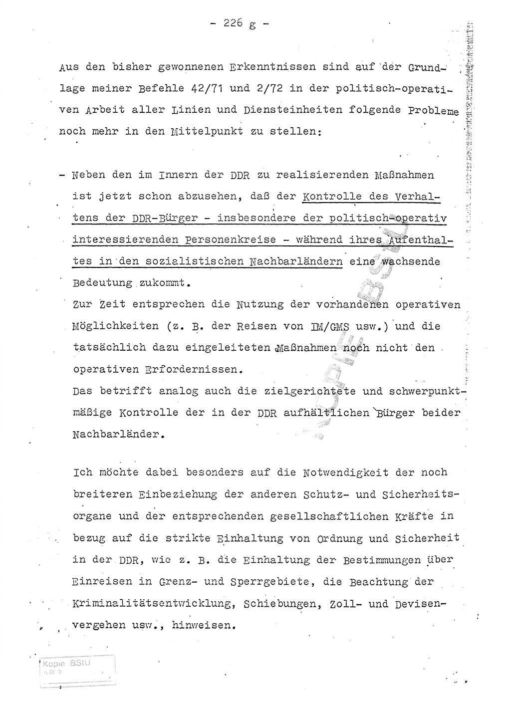 Referat (Entwurf) des Genossen Minister (Generaloberst Erich Mielke) auf der Dienstkonferenz 1972, Ministerium für Staatssicherheit (MfS) [Deutsche Demokratische Republik (DDR)], Der Minister, Geheime Verschlußsache (GVS) 008-150/72, Berlin 25.2.1972, Seite 226/7 (Ref. Entw. DK MfS DDR Min. GVS 008-150/72 1972, S. 226/7)