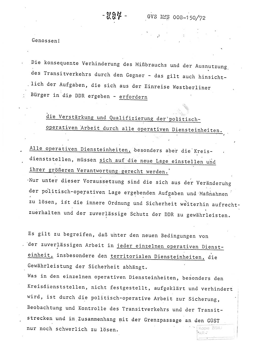 Referat (Entwurf) des Genossen Minister (Generaloberst Erich Mielke) auf der Dienstkonferenz 1972, Ministerium für Staatssicherheit (MfS) [Deutsche Demokratische Republik (DDR)], Der Minister, Geheime Verschlußsache (GVS) 008-150/72, Berlin 25.2.1972, Seite 227 (Ref. Entw. DK MfS DDR Min. GVS 008-150/72 1972, S. 227)