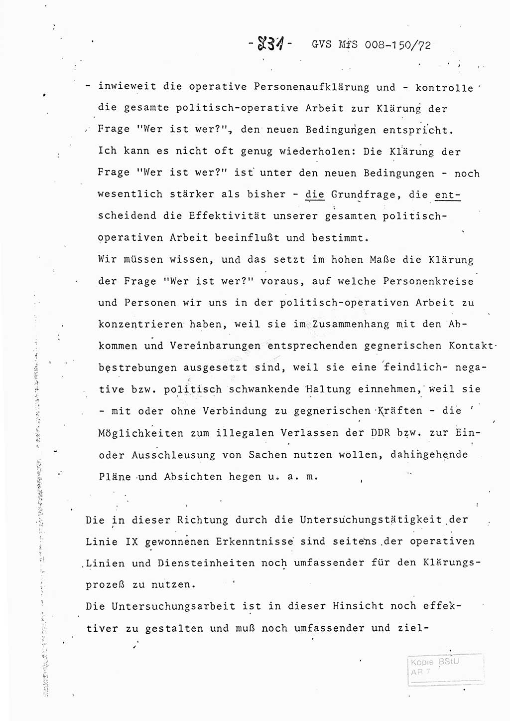 Referat (Entwurf) des Genossen Minister (Generaloberst Erich Mielke) auf der Dienstkonferenz 1972, Ministerium für Staatssicherheit (MfS) [Deutsche Demokratische Republik (DDR)], Der Minister, Geheime Verschlußsache (GVS) 008-150/72, Berlin 25.2.1972, Seite 231 (Ref. Entw. DK MfS DDR Min. GVS 008-150/72 1972, S. 231)