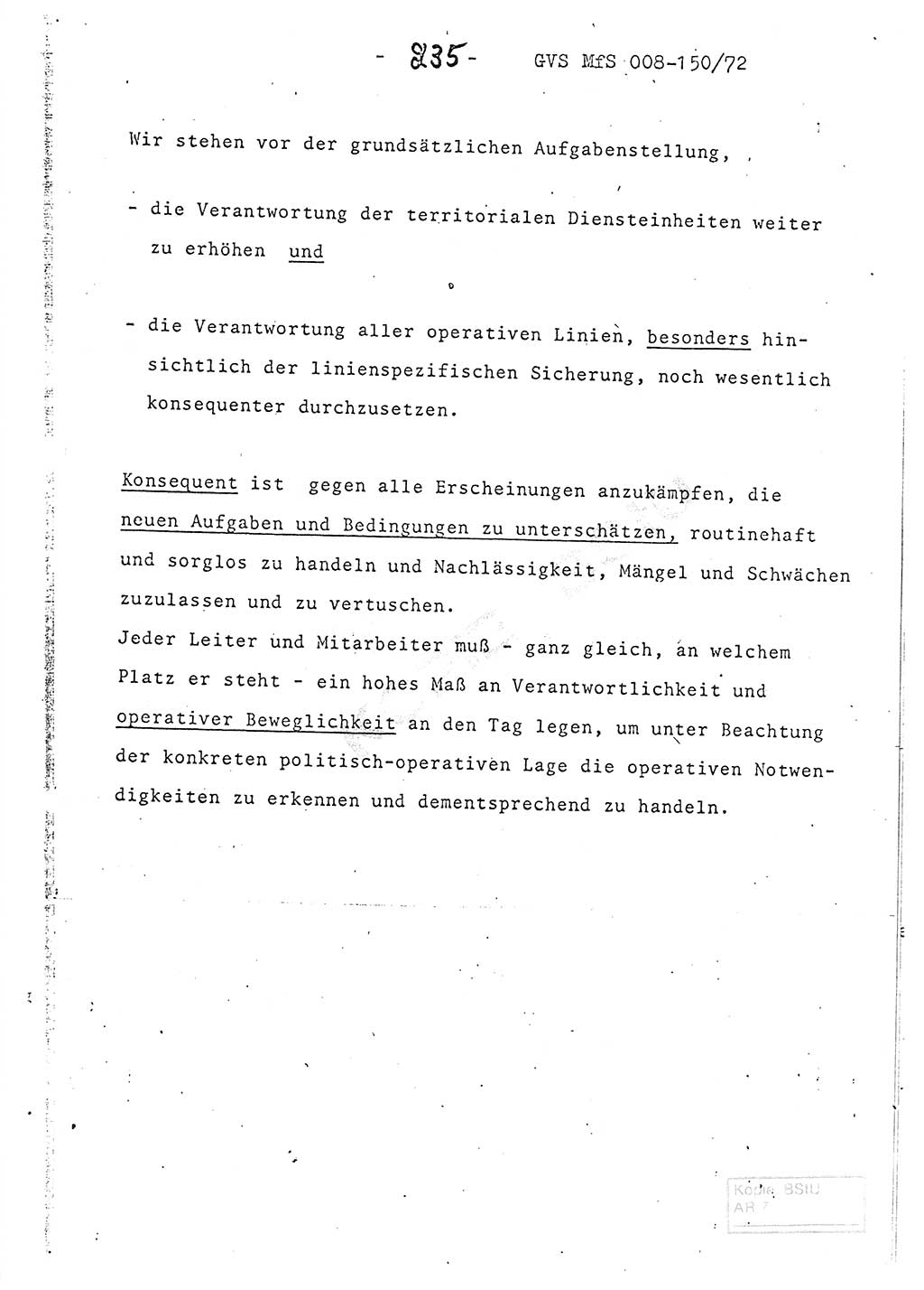 Referat (Entwurf) des Genossen Minister (Generaloberst Erich Mielke) auf der Dienstkonferenz 1972, Ministerium für Staatssicherheit (MfS) [Deutsche Demokratische Republik (DDR)], Der Minister, Geheime Verschlußsache (GVS) 008-150/72, Berlin 25.2.1972, Seite 235 (Ref. Entw. DK MfS DDR Min. GVS 008-150/72 1972, S. 235)