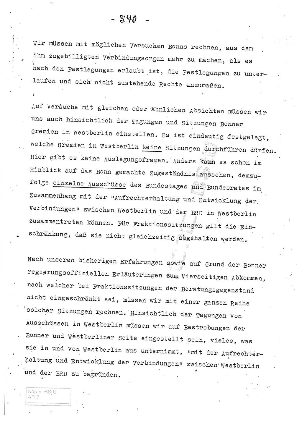 Referat (Entwurf) des Genossen Minister (Generaloberst Erich Mielke) auf der Dienstkonferenz 1972, Ministerium für Staatssicherheit (MfS) [Deutsche Demokratische Republik (DDR)], Der Minister, Geheime Verschlußsache (GVS) 008-150/72, Berlin 25.2.1972, Seite 240 (Ref. Entw. DK MfS DDR Min. GVS 008-150/72 1972, S. 240)