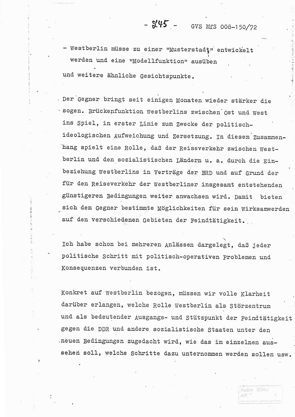 Referat (Entwurf) des Genossen Minister (Generaloberst Erich Mielke) auf der Dienstkonferenz 1972, Ministerium für Staatssicherheit (MfS) [Deutsche Demokratische Republik (DDR)], Der Minister, Geheime Verschlußsache (GVS) 008-150/72, Berlin 25.2.1972, Seite 245 (Ref. Entw. DK MfS DDR Min. GVS 008-150/72 1972, S. 245)