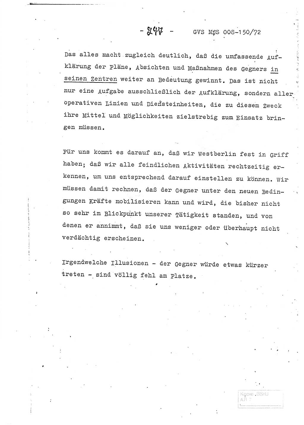 Referat (Entwurf) des Genossen Minister (Generaloberst Erich Mielke) auf der Dienstkonferenz 1972, Ministerium für Staatssicherheit (MfS) [Deutsche Demokratische Republik (DDR)], Der Minister, Geheime Verschlußsache (GVS) 008-150/72, Berlin 25.2.1972, Seite 247 (Ref. Entw. DK MfS DDR Min. GVS 008-150/72 1972, S. 247)