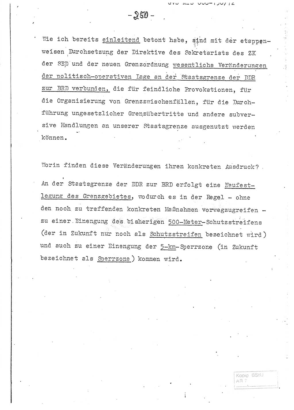 Referat (Entwurf) des Genossen Minister (Generaloberst Erich Mielke) auf der Dienstkonferenz 1972, Ministerium für Staatssicherheit (MfS) [Deutsche Demokratische Republik (DDR)], Der Minister, Geheime Verschlußsache (GVS) 008-150/72, Berlin 25.2.1972, Seite 250 (Ref. Entw. DK MfS DDR Min. GVS 008-150/72 1972, S. 250)