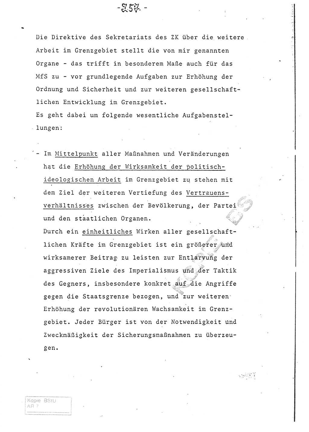 Referat (Entwurf) des Genossen Minister (Generaloberst Erich Mielke) auf der Dienstkonferenz 1972, Ministerium für Staatssicherheit (MfS) [Deutsche Demokratische Republik (DDR)], Der Minister, Geheime Verschlußsache (GVS) 008-150/72, Berlin 25.2.1972, Seite 257 (Ref. Entw. DK MfS DDR Min. GVS 008-150/72 1972, S. 257)