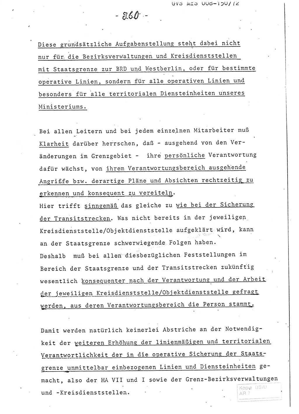 Referat (Entwurf) des Genossen Minister (Generaloberst Erich Mielke) auf der Dienstkonferenz 1972, Ministerium für Staatssicherheit (MfS) [Deutsche Demokratische Republik (DDR)], Der Minister, Geheime Verschlußsache (GVS) 008-150/72, Berlin 25.2.1972, Seite 260 (Ref. Entw. DK MfS DDR Min. GVS 008-150/72 1972, S. 260)