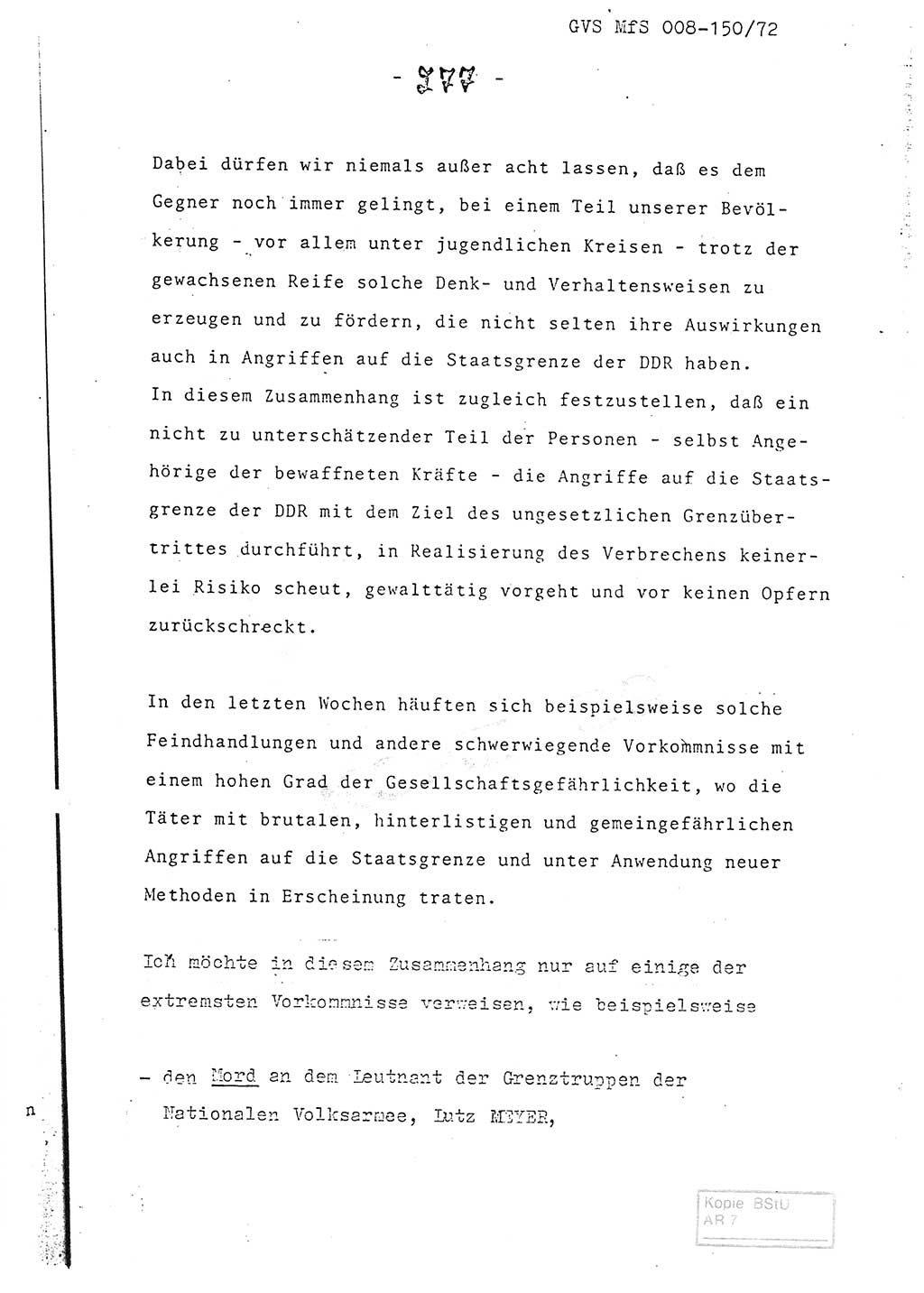 Referat (Entwurf) des Genossen Minister (Generaloberst Erich Mielke) auf der Dienstkonferenz 1972, Ministerium für Staatssicherheit (MfS) [Deutsche Demokratische Republik (DDR)], Der Minister, Geheime Verschlußsache (GVS) 008-150/72, Berlin 25.2.1972, Seite 277 (Ref. Entw. DK MfS DDR Min. GVS 008-150/72 1972, S. 277)