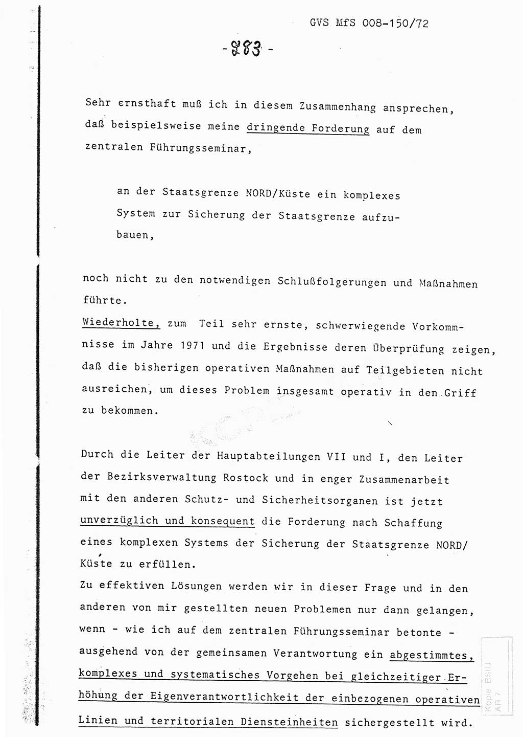 Referat (Entwurf) des Genossen Minister (Generaloberst Erich Mielke) auf der Dienstkonferenz 1972, Ministerium für Staatssicherheit (MfS) [Deutsche Demokratische Republik (DDR)], Der Minister, Geheime Verschlußsache (GVS) 008-150/72, Berlin 25.2.1972, Seite 283 (Ref. Entw. DK MfS DDR Min. GVS 008-150/72 1972, S. 283)