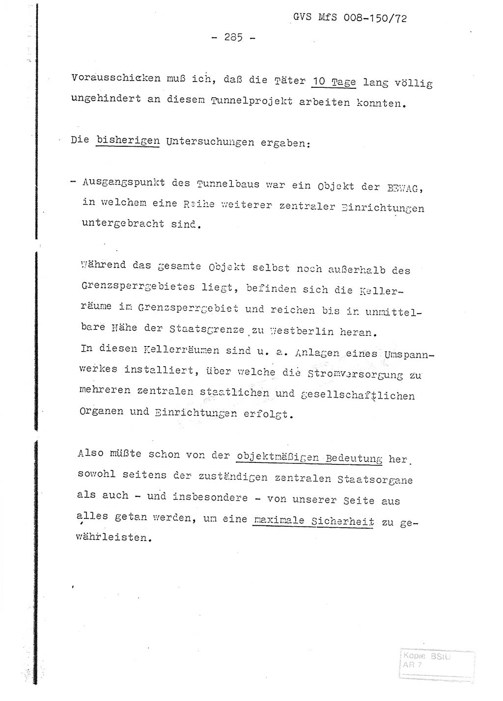 Referat (Entwurf) des Genossen Minister (Generaloberst Erich Mielke) auf der Dienstkonferenz 1972, Ministerium für Staatssicherheit (MfS) [Deutsche Demokratische Republik (DDR)], Der Minister, Geheime Verschlußsache (GVS) 008-150/72, Berlin 25.2.1972, Seite 285 (Ref. Entw. DK MfS DDR Min. GVS 008-150/72 1972, S. 285)