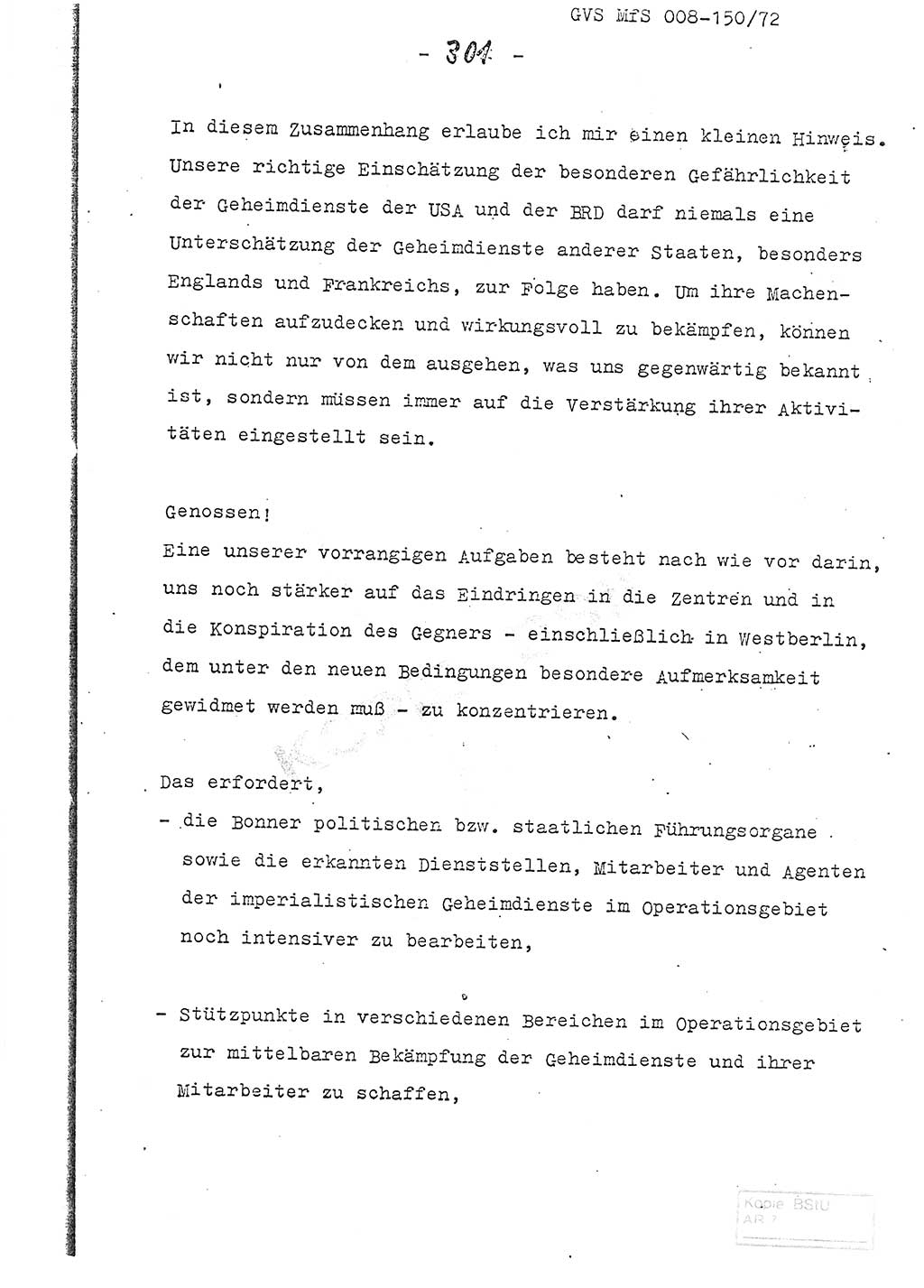 Referat (Entwurf) des Genossen Minister (Generaloberst Erich Mielke) auf der Dienstkonferenz 1972, Ministerium für Staatssicherheit (MfS) [Deutsche Demokratische Republik (DDR)], Der Minister, Geheime Verschlußsache (GVS) 008-150/72, Berlin 25.2.1972, Seite 301 (Ref. Entw. DK MfS DDR Min. GVS 008-150/72 1972, S. 301)