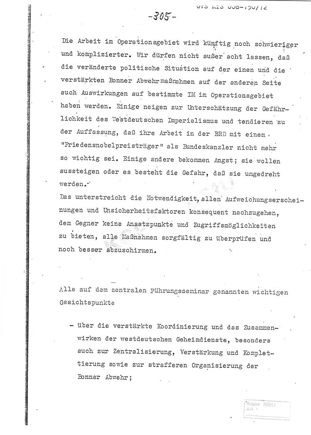 Referat (Entwurf) des Genossen Minister (Generaloberst Erich Mielke) auf der Dienstkonferenz 1972, Ministerium für Staatssicherheit (MfS) [Deutsche Demokratische Republik (DDR)], Der Minister, Geheime Verschlußsache (GVS) 008-150/72, Berlin 25.2.1972, Seite 305 (Ref. Entw. DK MfS DDR Min. GVS 008-150/72 1972, S. 305)