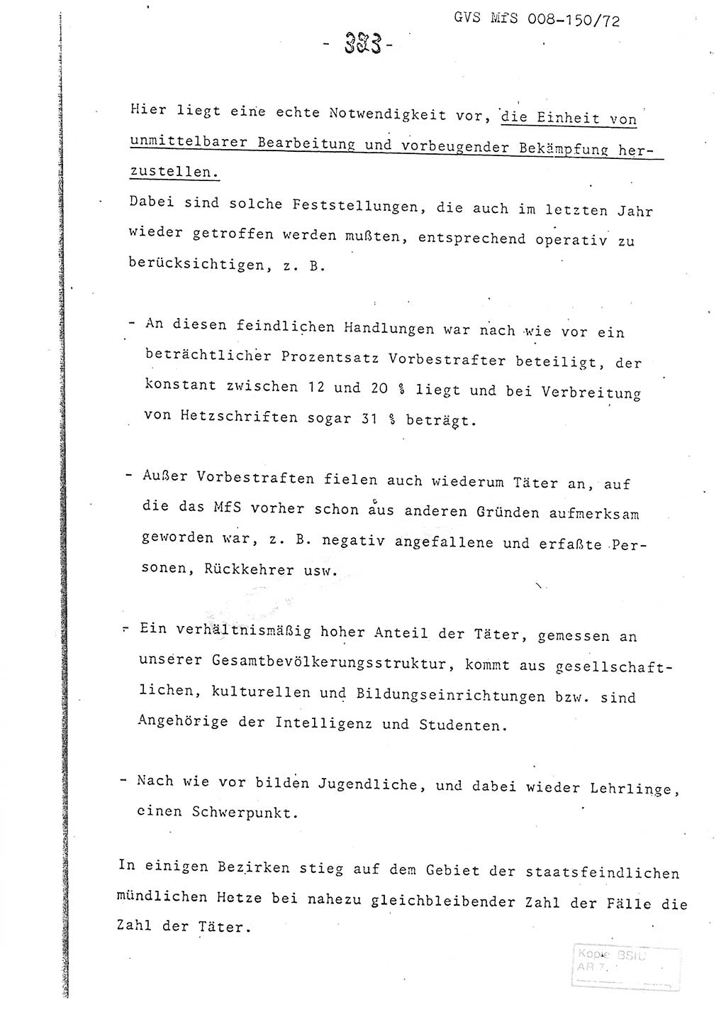 Referat (Entwurf) des Genossen Minister (Generaloberst Erich Mielke) auf der Dienstkonferenz 1972, Ministerium für Staatssicherheit (MfS) [Deutsche Demokratische Republik (DDR)], Der Minister, Geheime Verschlußsache (GVS) 008-150/72, Berlin 25.2.1972, Seite 323 (Ref. Entw. DK MfS DDR Min. GVS 008-150/72 1972, S. 323)