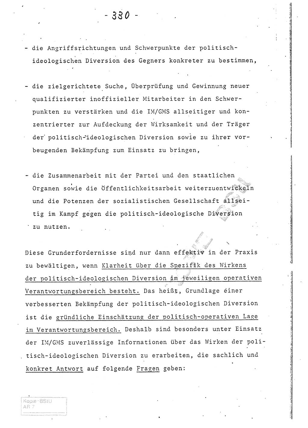 Referat (Entwurf) des Genossen Minister (Generaloberst Erich Mielke) auf der Dienstkonferenz 1972, Ministerium für Staatssicherheit (MfS) [Deutsche Demokratische Republik (DDR)], Der Minister, Geheime Verschlußsache (GVS) 008-150/72, Berlin 25.2.1972, Seite 330 (Ref. Entw. DK MfS DDR Min. GVS 008-150/72 1972, S. 330)