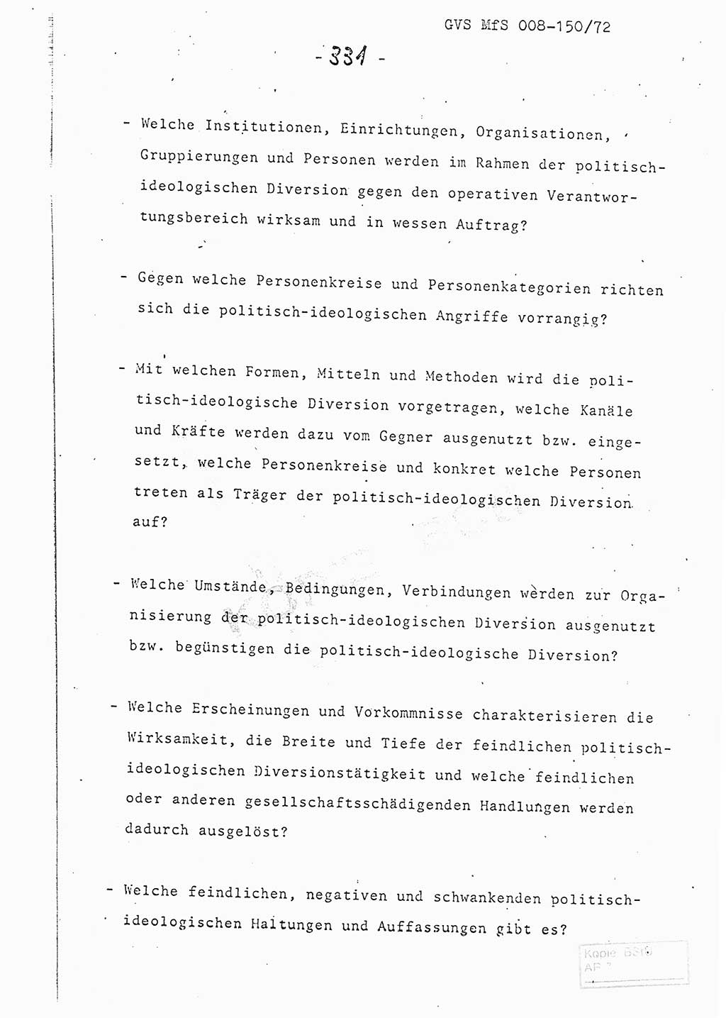 Referat (Entwurf) des Genossen Minister (Generaloberst Erich Mielke) auf der Dienstkonferenz 1972, Ministerium für Staatssicherheit (MfS) [Deutsche Demokratische Republik (DDR)], Der Minister, Geheime Verschlußsache (GVS) 008-150/72, Berlin 25.2.1972, Seite 331 (Ref. Entw. DK MfS DDR Min. GVS 008-150/72 1972, S. 331)