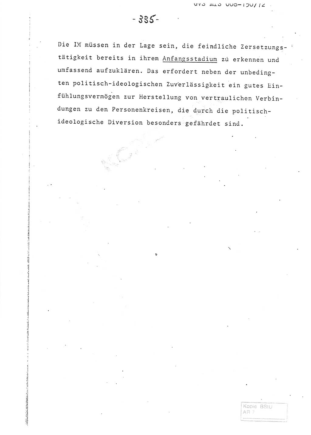 Referat (Entwurf) des Genossen Minister (Generaloberst Erich Mielke) auf der Dienstkonferenz 1972, Ministerium für Staatssicherheit (MfS) [Deutsche Demokratische Republik (DDR)], Der Minister, Geheime Verschlußsache (GVS) 008-150/72, Berlin 25.2.1972, Seite 335 (Ref. Entw. DK MfS DDR Min. GVS 008-150/72 1972, S. 335)