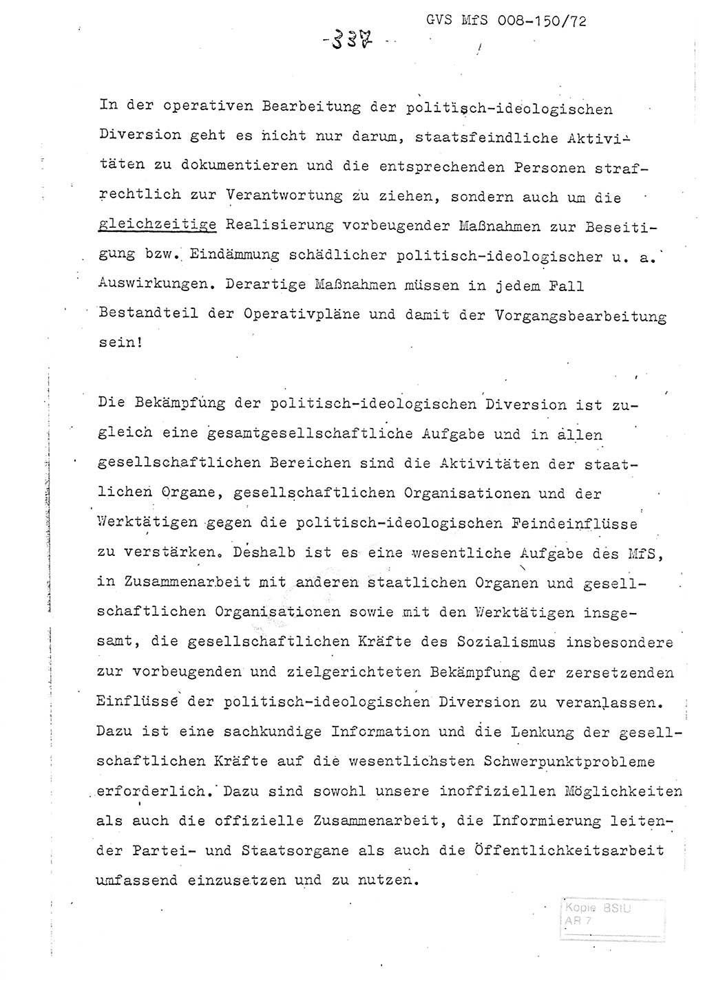 Referat (Entwurf) des Genossen Minister (Generaloberst Erich Mielke) auf der Dienstkonferenz 1972, Ministerium für Staatssicherheit (MfS) [Deutsche Demokratische Republik (DDR)], Der Minister, Geheime Verschlußsache (GVS) 008-150/72, Berlin 25.2.1972, Seite 337 (Ref. Entw. DK MfS DDR Min. GVS 008-150/72 1972, S. 337)