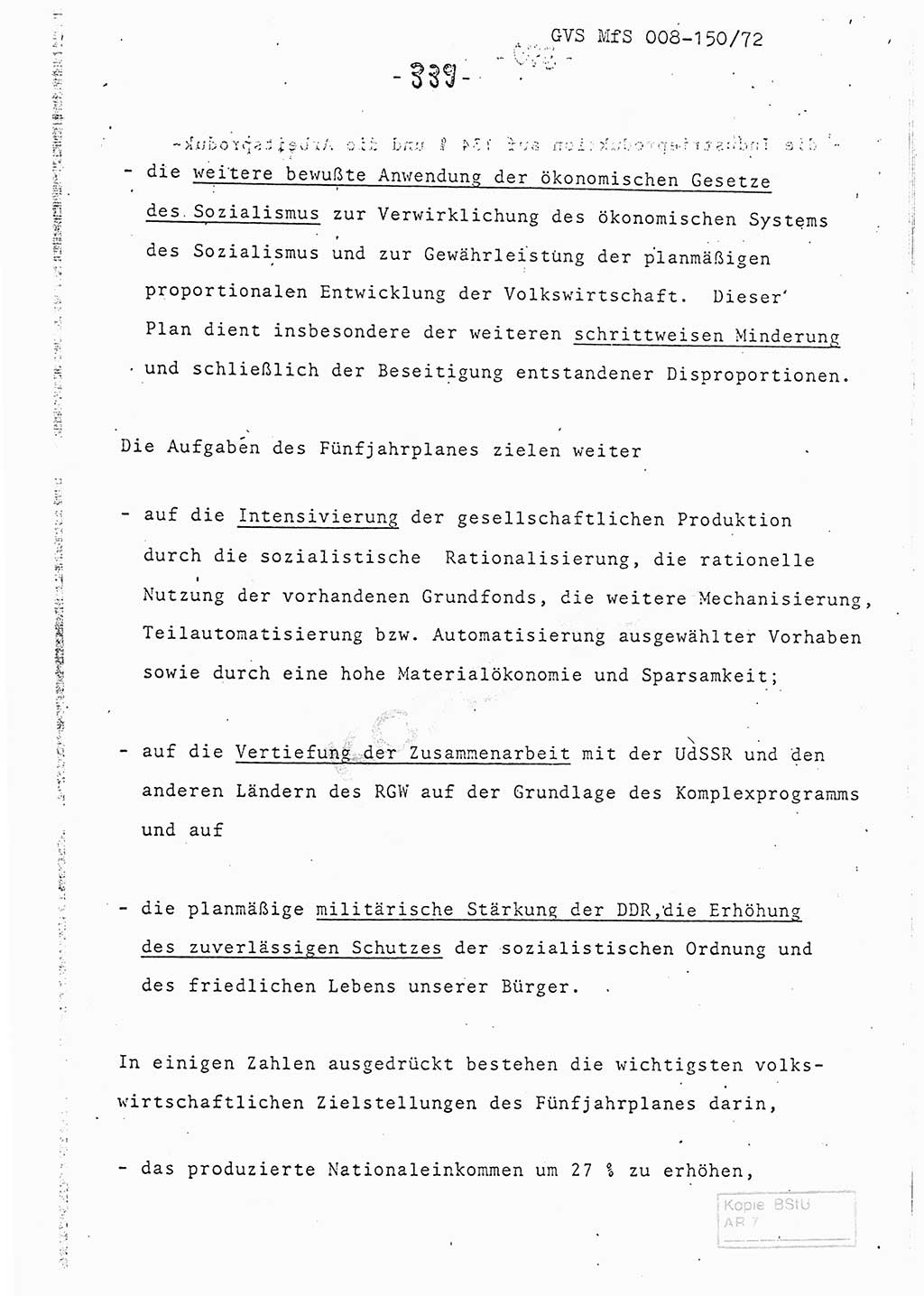 Referat (Entwurf) des Genossen Minister (Generaloberst Erich Mielke) auf der Dienstkonferenz 1972, Ministerium für Staatssicherheit (MfS) [Deutsche Demokratische Republik (DDR)], Der Minister, Geheime Verschlußsache (GVS) 008-150/72, Berlin 25.2.1972, Seite 339 (Ref. Entw. DK MfS DDR Min. GVS 008-150/72 1972, S. 339)