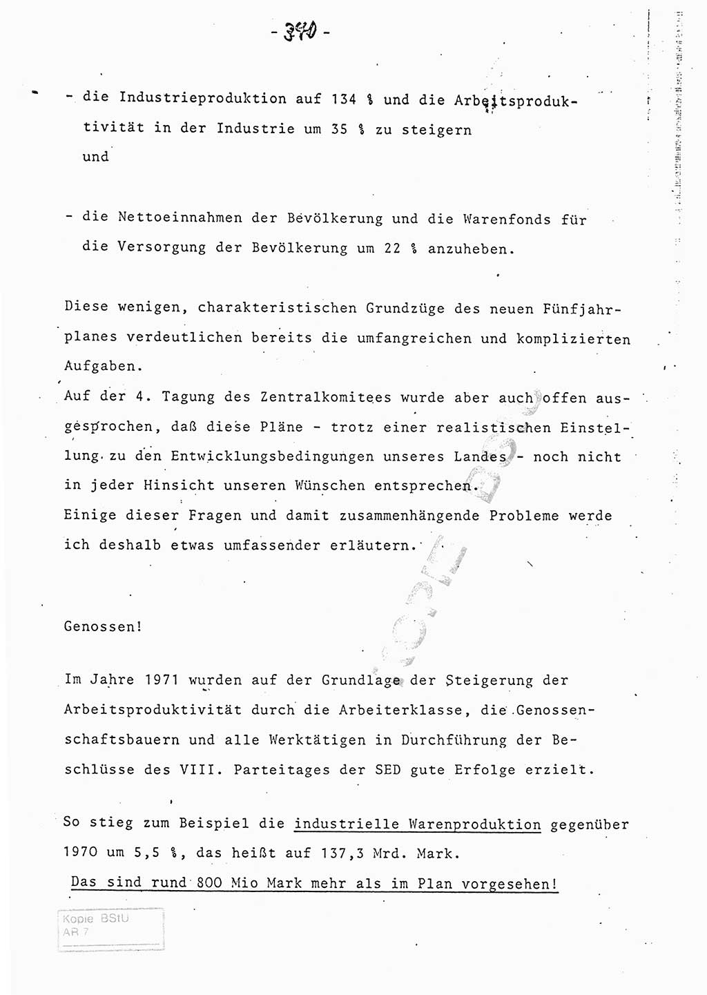 Referat (Entwurf) des Genossen Minister (Generaloberst Erich Mielke) auf der Dienstkonferenz 1972, Ministerium für Staatssicherheit (MfS) [Deutsche Demokratische Republik (DDR)], Der Minister, Geheime Verschlußsache (GVS) 008-150/72, Berlin 25.2.1972, Seite 340 (Ref. Entw. DK MfS DDR Min. GVS 008-150/72 1972, S. 340)