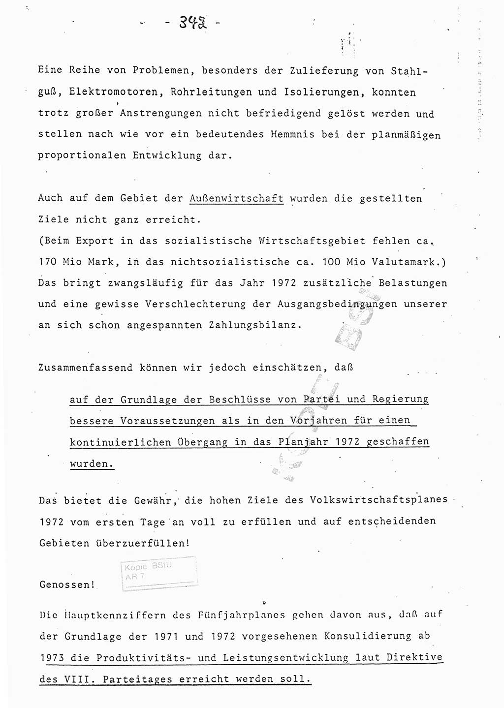 Referat (Entwurf) des Genossen Minister (Generaloberst Erich Mielke) auf der Dienstkonferenz 1972, Ministerium für Staatssicherheit (MfS) [Deutsche Demokratische Republik (DDR)], Der Minister, Geheime Verschlußsache (GVS) 008-150/72, Berlin 25.2.1972, Seite 342 (Ref. Entw. DK MfS DDR Min. GVS 008-150/72 1972, S. 342)