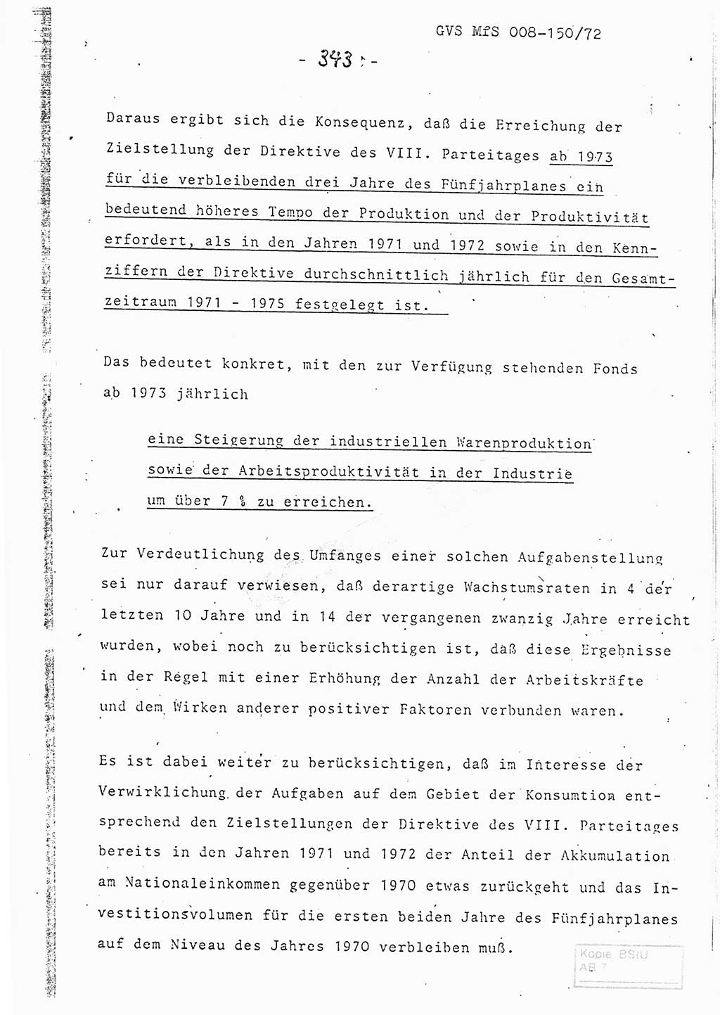 Referat (Entwurf) des Genossen Minister (Generaloberst Erich Mielke) auf der Dienstkonferenz 1972, Ministerium für Staatssicherheit (MfS) [Deutsche Demokratische Republik (DDR)], Der Minister, Geheime Verschlußsache (GVS) 008-150/72, Berlin 25.2.1972, Seite 343 (Ref. Entw. DK MfS DDR Min. GVS 008-150/72 1972, S. 343)