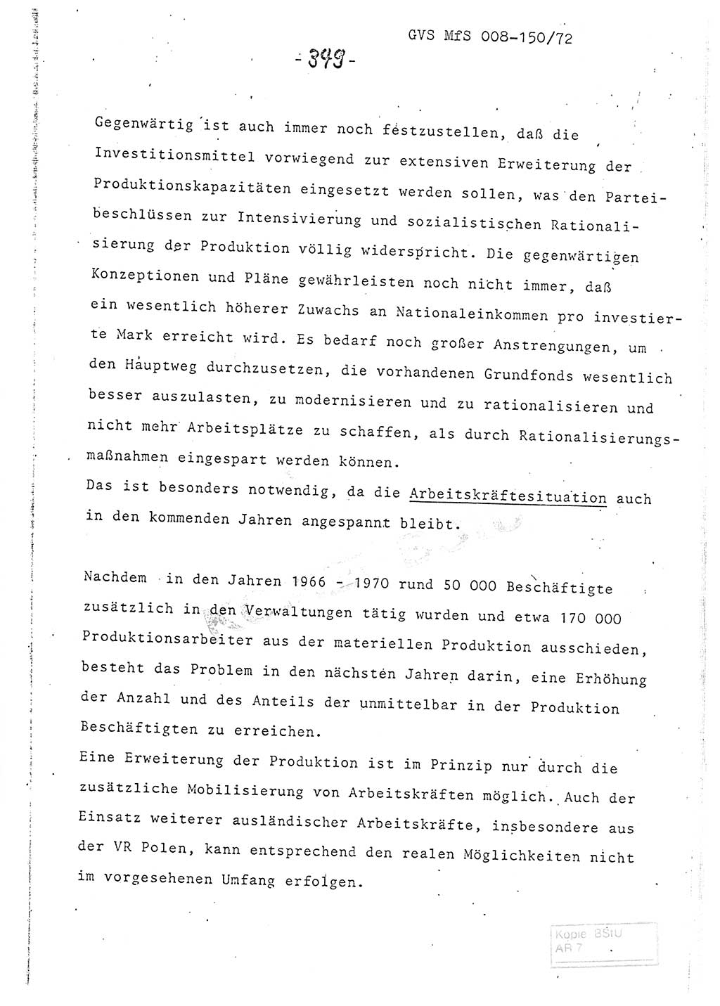 Referat (Entwurf) des Genossen Minister (Generaloberst Erich Mielke) auf der Dienstkonferenz 1972, Ministerium für Staatssicherheit (MfS) [Deutsche Demokratische Republik (DDR)], Der Minister, Geheime Verschlußsache (GVS) 008-150/72, Berlin 25.2.1972, Seite 349 (Ref. Entw. DK MfS DDR Min. GVS 008-150/72 1972, S. 349)