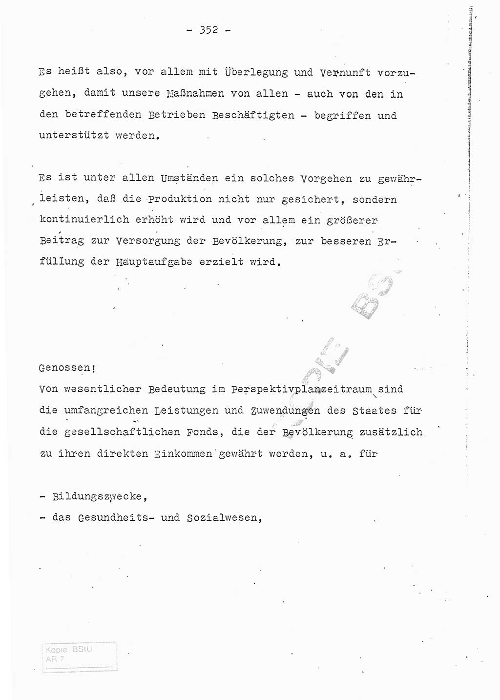 Referat (Entwurf) des Genossen Minister (Generaloberst Erich Mielke) auf der Dienstkonferenz 1972, Ministerium für Staatssicherheit (MfS) [Deutsche Demokratische Republik (DDR)], Der Minister, Geheime Verschlußsache (GVS) 008-150/72, Berlin 25.2.1972, Seite 352 (Ref. Entw. DK MfS DDR Min. GVS 008-150/72 1972, S. 352)