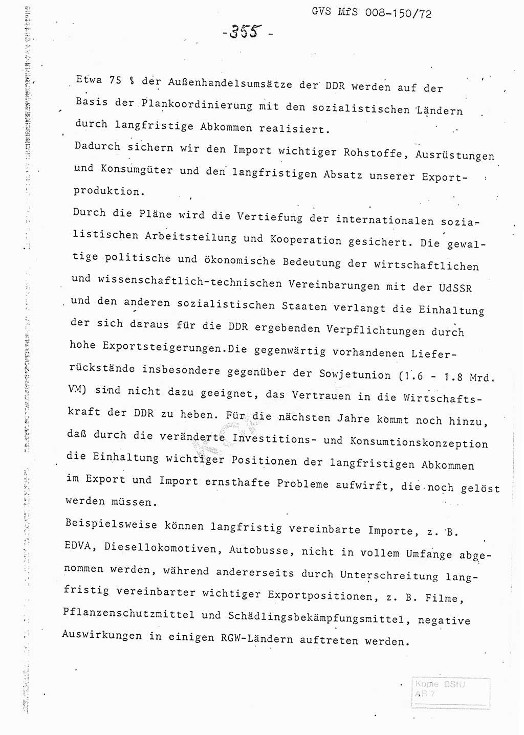 Referat (Entwurf) des Genossen Minister (Generaloberst Erich Mielke) auf der Dienstkonferenz 1972, Ministerium für Staatssicherheit (MfS) [Deutsche Demokratische Republik (DDR)], Der Minister, Geheime Verschlußsache (GVS) 008-150/72, Berlin 25.2.1972, Seite 355 (Ref. Entw. DK MfS DDR Min. GVS 008-150/72 1972, S. 355)