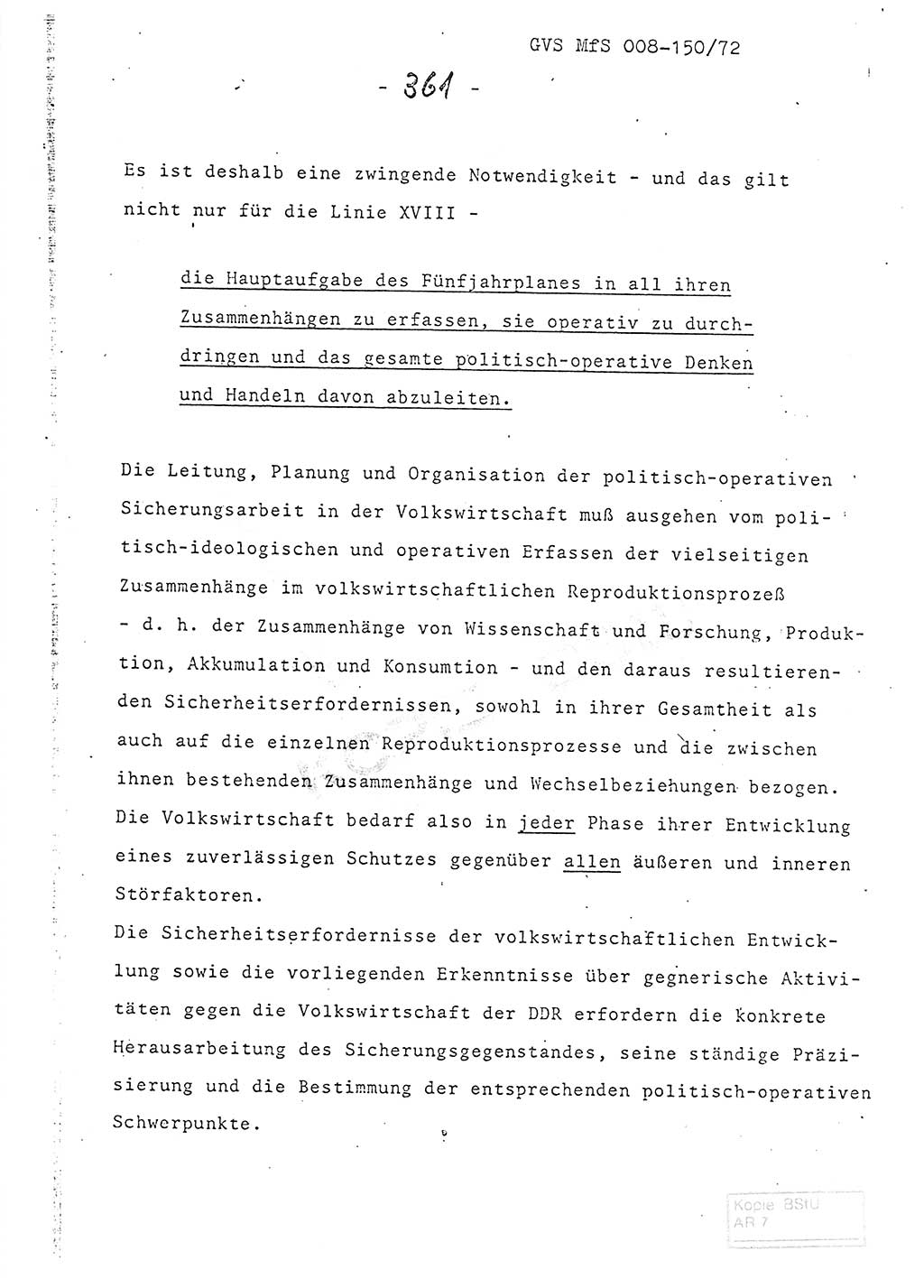Referat (Entwurf) des Genossen Minister (Generaloberst Erich Mielke) auf der Dienstkonferenz 1972, Ministerium für Staatssicherheit (MfS) [Deutsche Demokratische Republik (DDR)], Der Minister, Geheime Verschlußsache (GVS) 008-150/72, Berlin 25.2.1972, Seite 361 (Ref. Entw. DK MfS DDR Min. GVS 008-150/72 1972, S. 361)