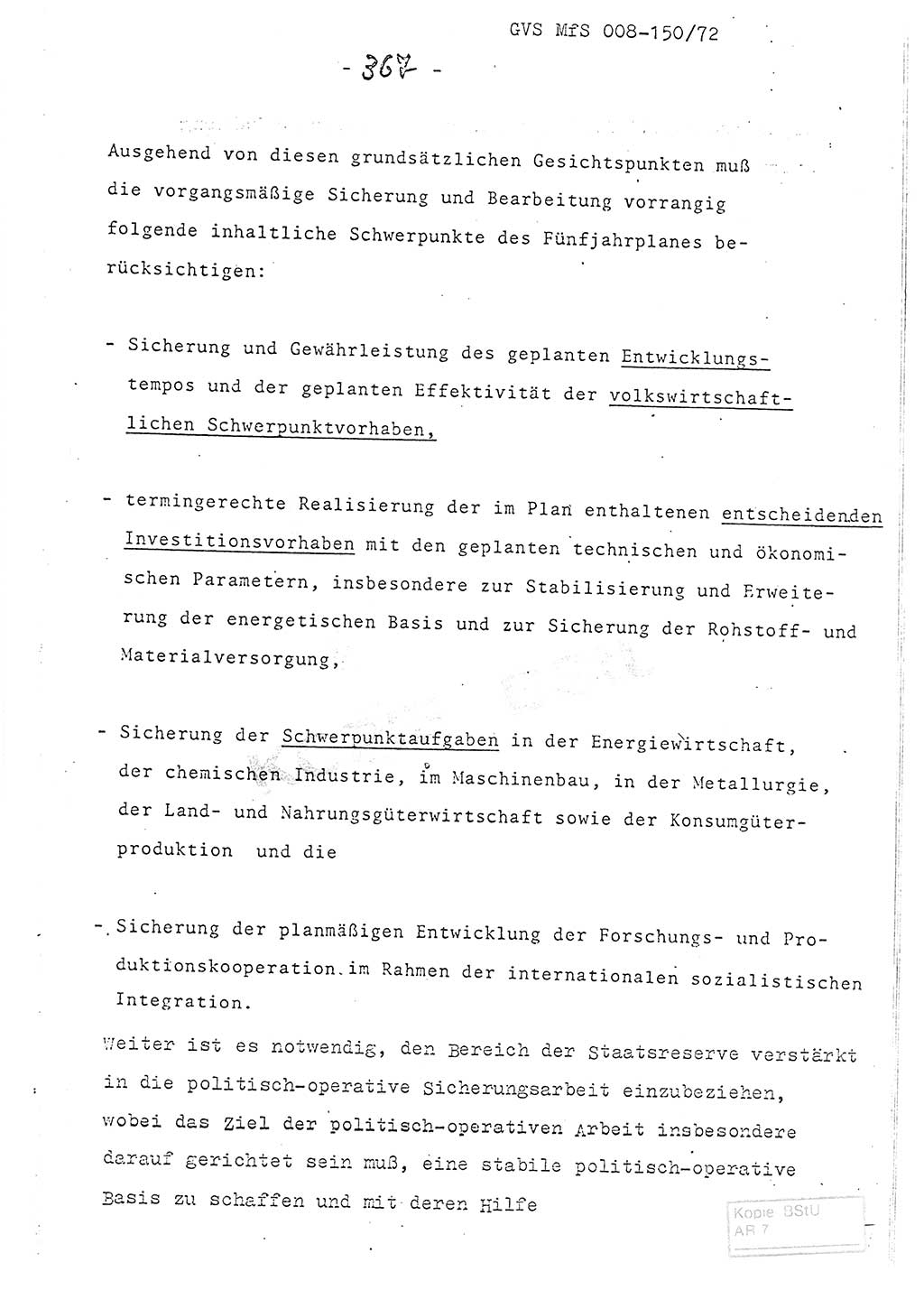 Referat (Entwurf) des Genossen Minister (Generaloberst Erich Mielke) auf der Dienstkonferenz 1972, Ministerium für Staatssicherheit (MfS) [Deutsche Demokratische Republik (DDR)], Der Minister, Geheime Verschlußsache (GVS) 008-150/72, Berlin 25.2.1972, Seite 367 (Ref. Entw. DK MfS DDR Min. GVS 008-150/72 1972, S. 367)