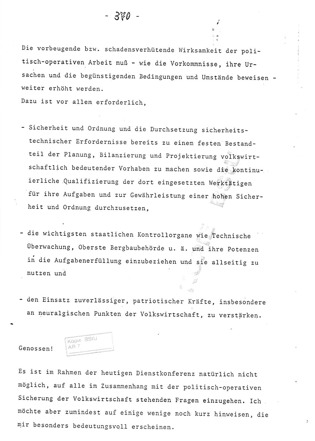 Referat (Entwurf) des Genossen Minister (Generaloberst Erich Mielke) auf der Dienstkonferenz 1972, Ministerium für Staatssicherheit (MfS) [Deutsche Demokratische Republik (DDR)], Der Minister, Geheime Verschlußsache (GVS) 008-150/72, Berlin 25.2.1972, Seite 370 (Ref. Entw. DK MfS DDR Min. GVS 008-150/72 1972, S. 370)