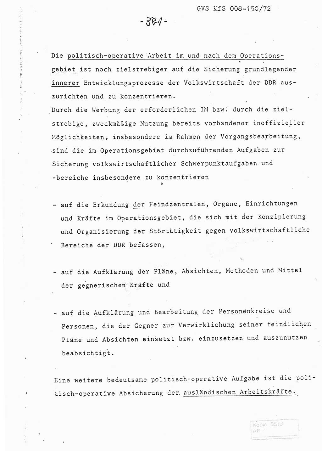 Referat (Entwurf) des Genossen Minister (Generaloberst Erich Mielke) auf der Dienstkonferenz 1972, Ministerium für Staatssicherheit (MfS) [Deutsche Demokratische Republik (DDR)], Der Minister, Geheime Verschlußsache (GVS) 008-150/72, Berlin 25.2.1972, Seite 371 (Ref. Entw. DK MfS DDR Min. GVS 008-150/72 1972, S. 371)