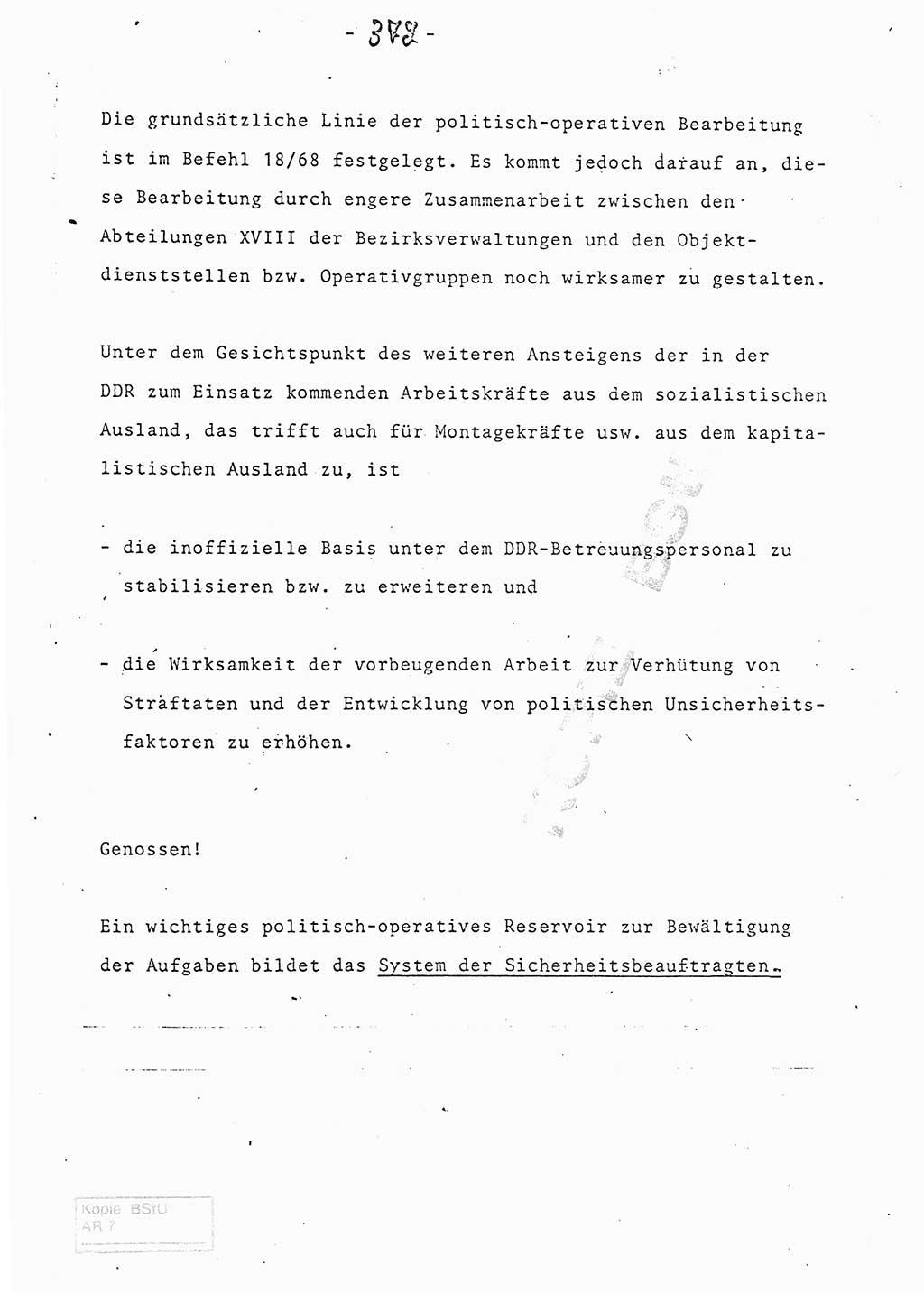 Referat (Entwurf) des Genossen Minister (Generaloberst Erich Mielke) auf der Dienstkonferenz 1972, Ministerium für Staatssicherheit (MfS) [Deutsche Demokratische Republik (DDR)], Der Minister, Geheime Verschlußsache (GVS) 008-150/72, Berlin 25.2.1972, Seite 372 (Ref. Entw. DK MfS DDR Min. GVS 008-150/72 1972, S. 372)