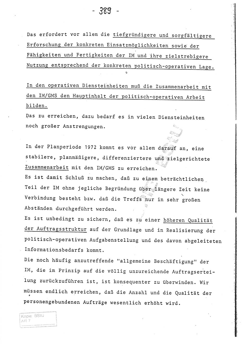 Referat (Entwurf) des Genossen Minister (Generaloberst Erich Mielke) auf der Dienstkonferenz 1972, Ministerium für Staatssicherheit (MfS) [Deutsche Demokratische Republik (DDR)], Der Minister, Geheime Verschlußsache (GVS) 008-150/72, Berlin 25.2.1972, Seite 389 (Ref. Entw. DK MfS DDR Min. GVS 008-150/72 1972, S. 389)