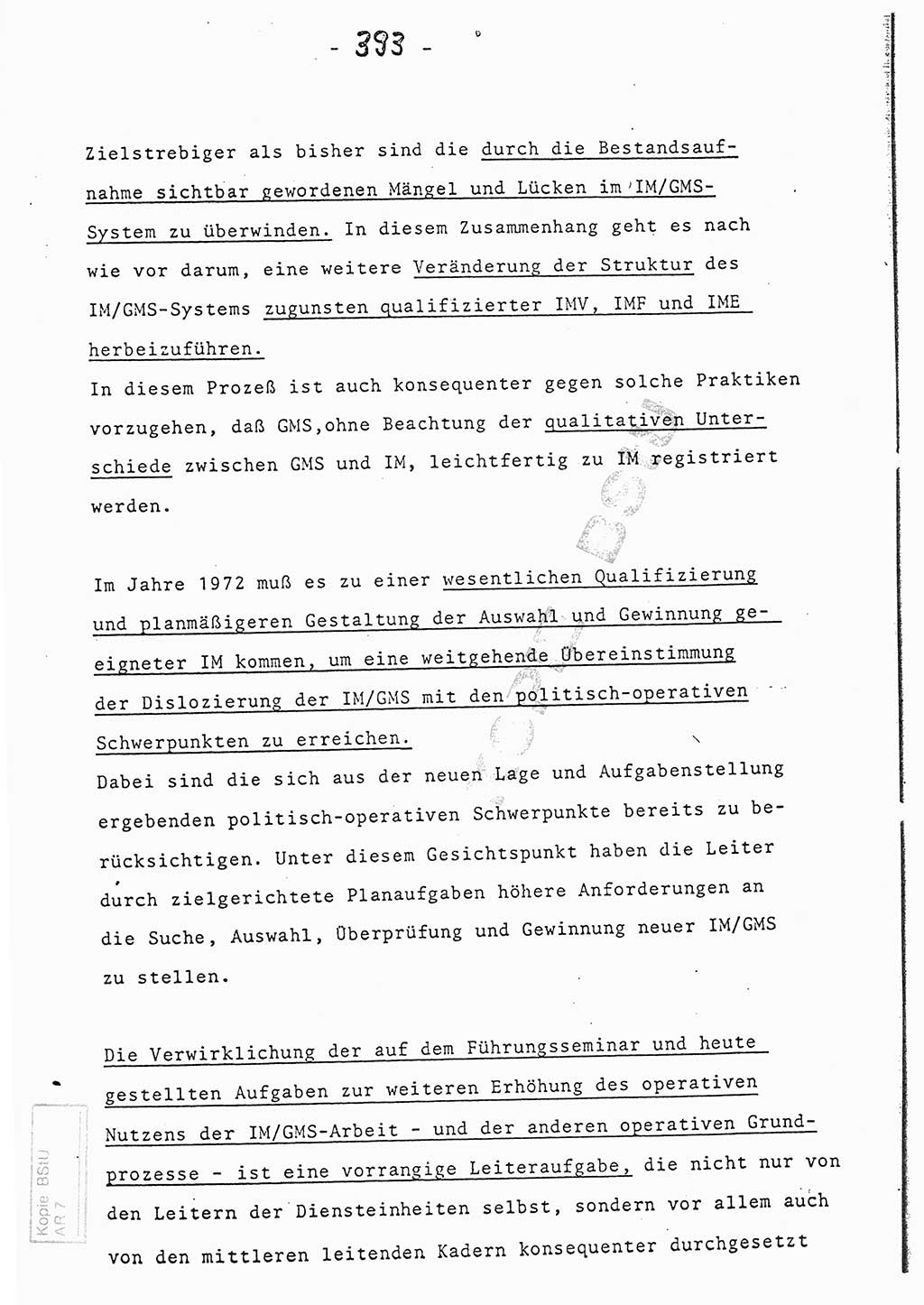 Referat (Entwurf) des Genossen Minister (Generaloberst Erich Mielke) auf der Dienstkonferenz 1972, Ministerium für Staatssicherheit (MfS) [Deutsche Demokratische Republik (DDR)], Der Minister, Geheime Verschlußsache (GVS) 008-150/72, Berlin 25.2.1972, Seite 393 (Ref. Entw. DK MfS DDR Min. GVS 008-150/72 1972, S. 393)