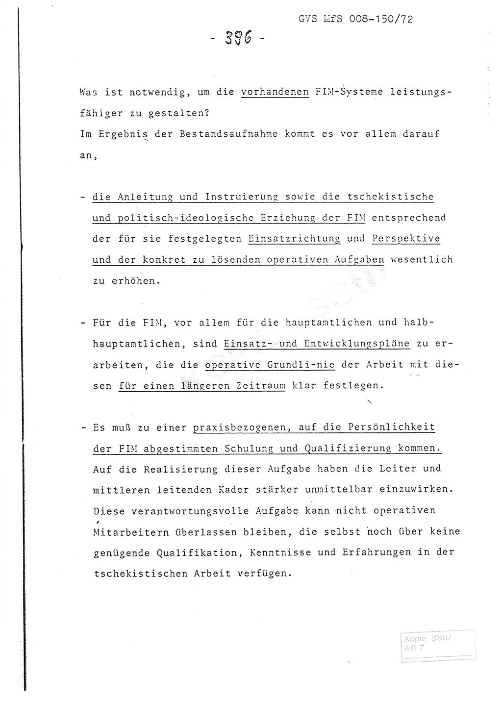 Referat (Entwurf) des Genossen Minister (Generaloberst Erich Mielke) auf der Dienstkonferenz 1972, Ministerium für Staatssicherheit (MfS) [Deutsche Demokratische Republik (DDR)], Der Minister, Geheime Verschlußsache (GVS) 008-150/72, Berlin 25.2.1972, Seite 396 (Ref. Entw. DK MfS DDR Min. GVS 008-150/72 1972, S. 396)