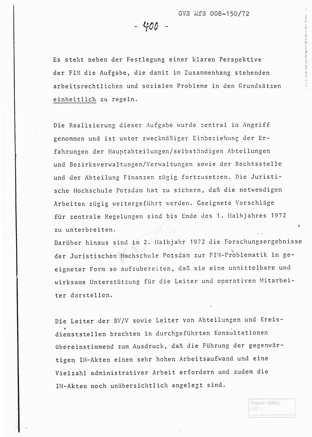 Referat (Entwurf) des Genossen Minister (Generaloberst Erich Mielke) auf der Dienstkonferenz 1972, Ministerium für Staatssicherheit (MfS) [Deutsche Demokratische Republik (DDR)], Der Minister, Geheime Verschlußsache (GVS) 008-150/72, Berlin 25.2.1972, Seite 400 (Ref. Entw. DK MfS DDR Min. GVS 008-150/72 1972, S. 400)