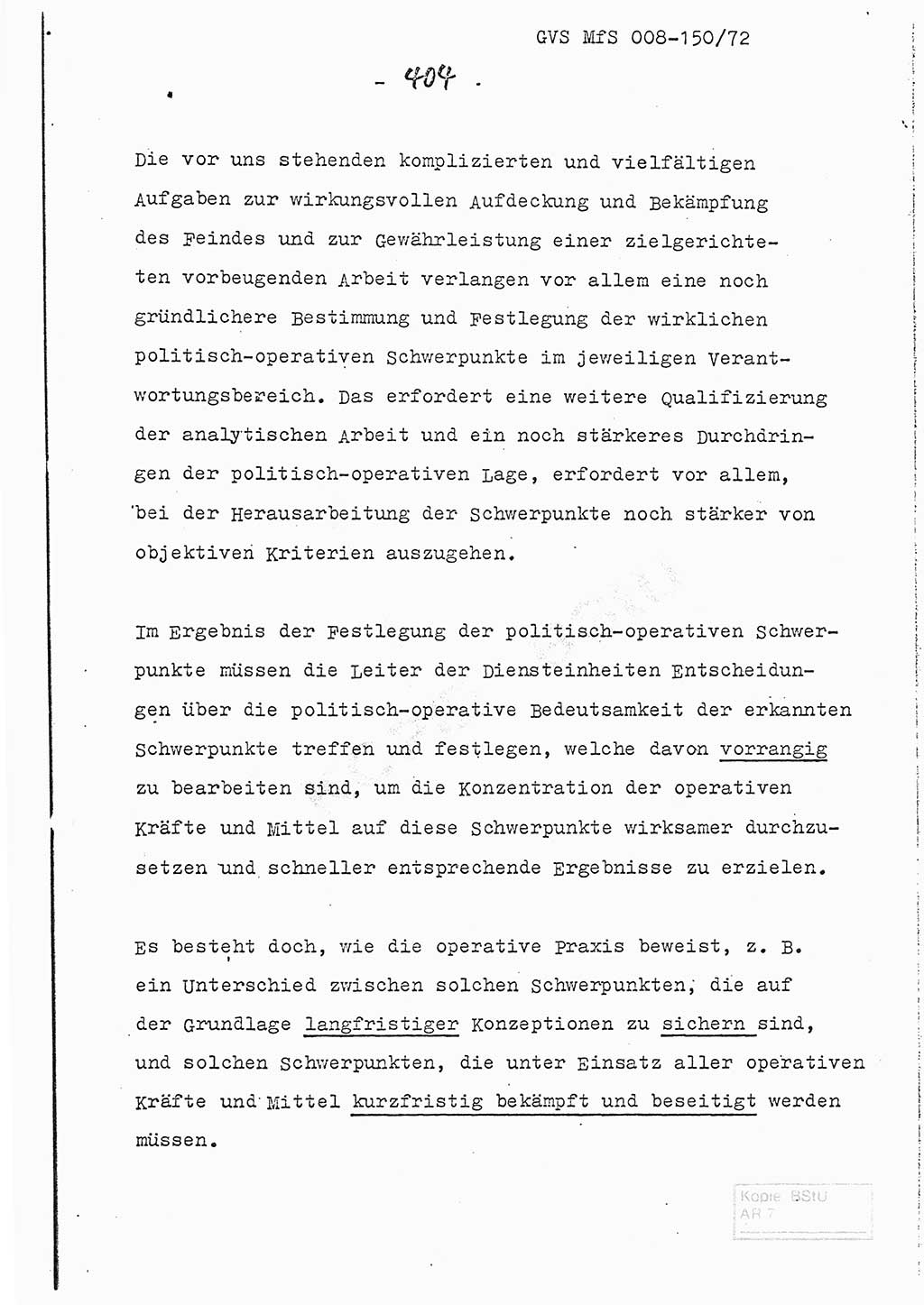 Referat (Entwurf) des Genossen Minister (Generaloberst Erich Mielke) auf der Dienstkonferenz 1972, Ministerium für Staatssicherheit (MfS) [Deutsche Demokratische Republik (DDR)], Der Minister, Geheime Verschlußsache (GVS) 008-150/72, Berlin 25.2.1972, Seite 404 (Ref. Entw. DK MfS DDR Min. GVS 008-150/72 1972, S. 404)